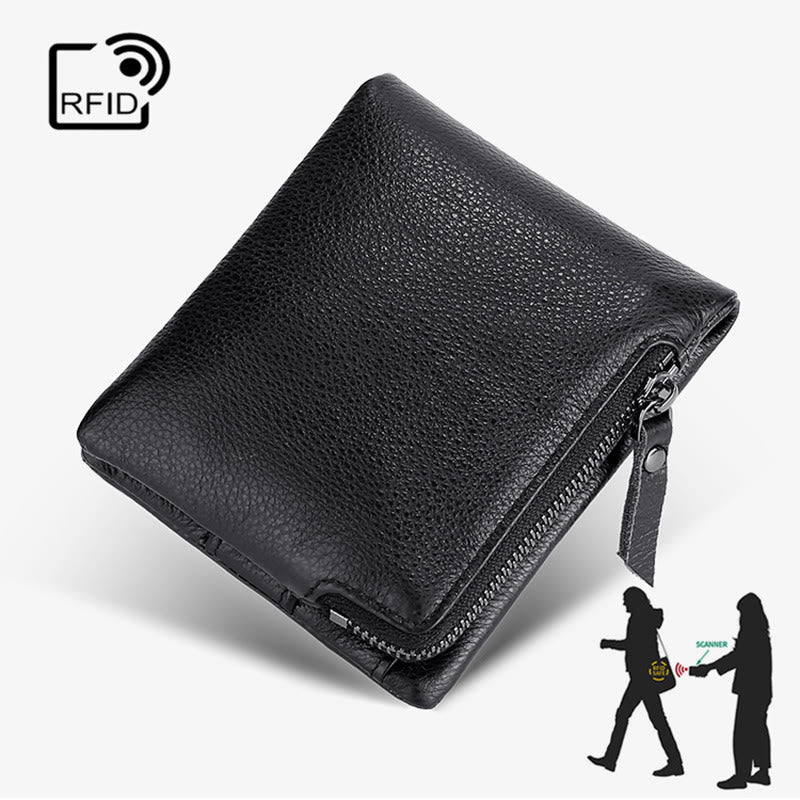 Men Genuine Leather RFID Antimagnetic Coin Clip Wallet