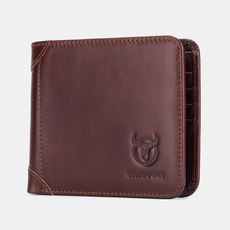 Men's Tri-Fold Genuine Leather Large Capacity Super Stitched Leather Wallet