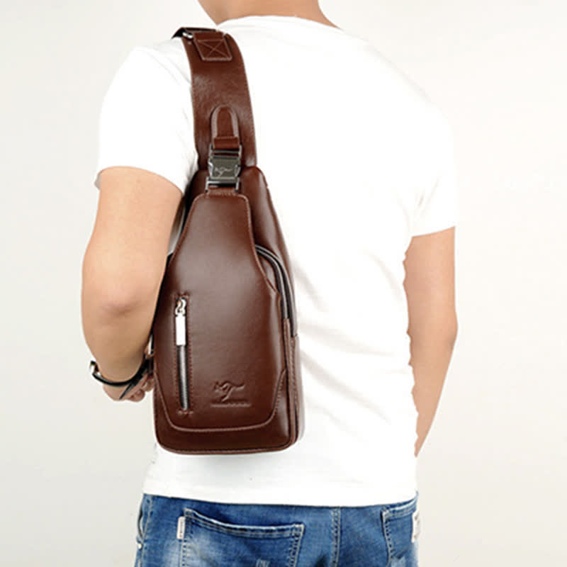 Men's Anti-theft Dual Compartment PU Leather Messenger Shoulder Bag