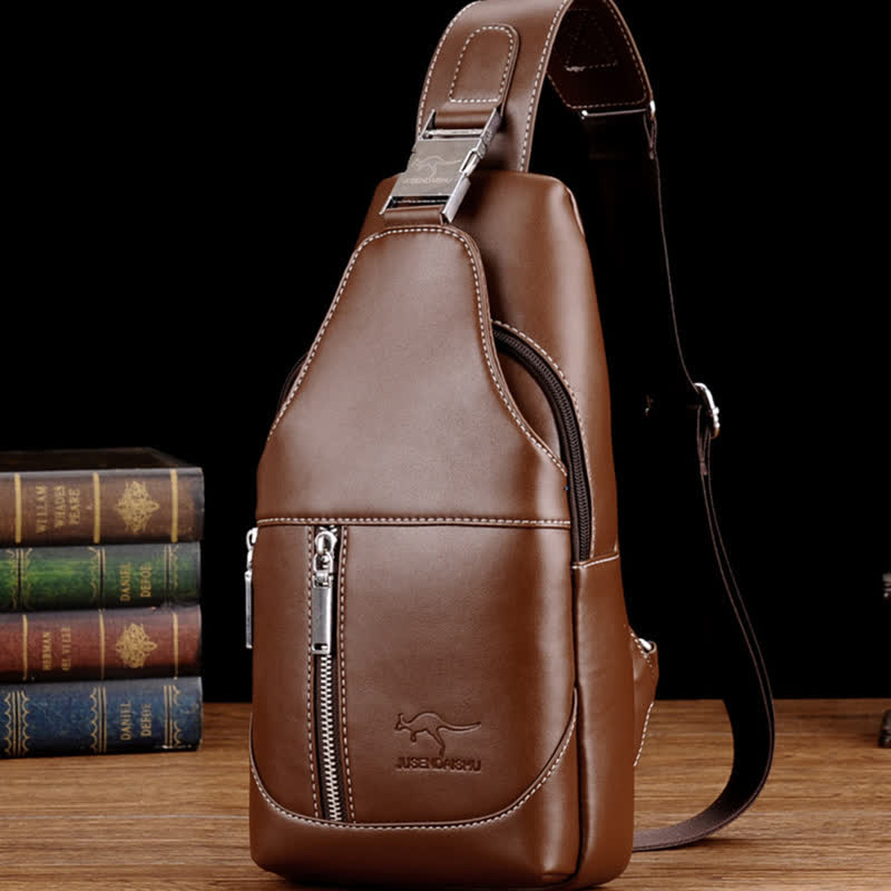 Men's Leather Shoulder Bag Casual Travel Waterproof Messenger Chest Messenger Bag