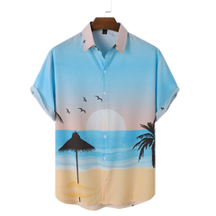 Men Landscape Hawaii Style Casual Skin Friendly All Matched Soft Shirts