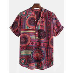 Men's Vintage Floral Ethnic T Shirts Summer Beach Dashiki Floral Casual Shirts