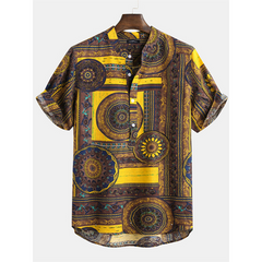 Men's Vintage Floral Ethnic T Shirts Summer Beach Dashiki Floral Casual Shirts