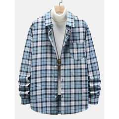 Men's Regular Fit Plaid Button Down Long Sleeve Cuffed Shirt