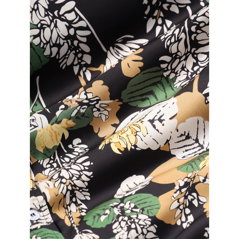 Mens Tropical Plant Leaves Print Short Sleeve Holiday Shirts