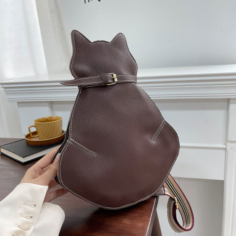 Novelty Cute Cat Shape PU Faux Leather Cross Chest Shoulder Bag Ladies Messenger Shoulder Bag