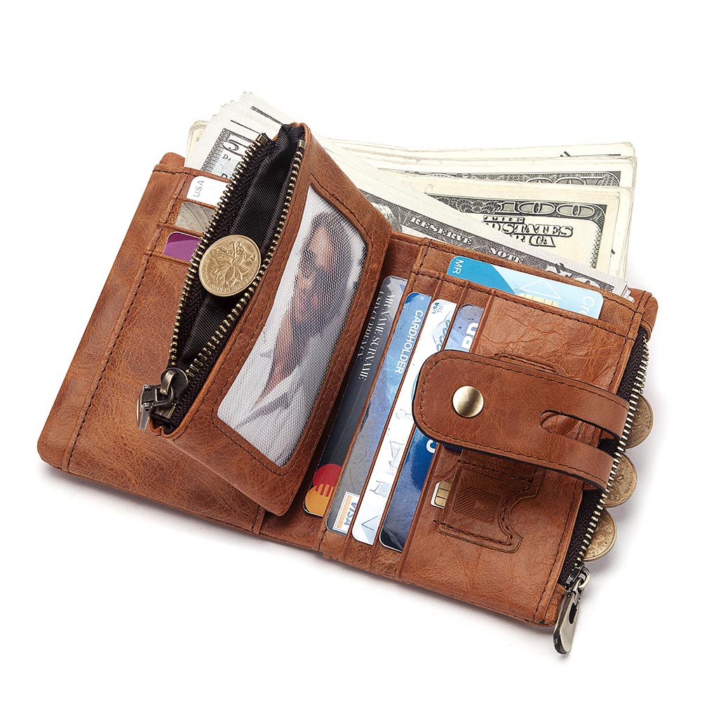 Vintage Top Layer Leather Card Holder US Wallet RFID Blockchain Men's Short Leather Wallet