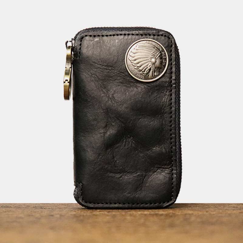 Handmade Zipper Waist Hanger Men's Waist Leather Wallet Multifunction Key Case