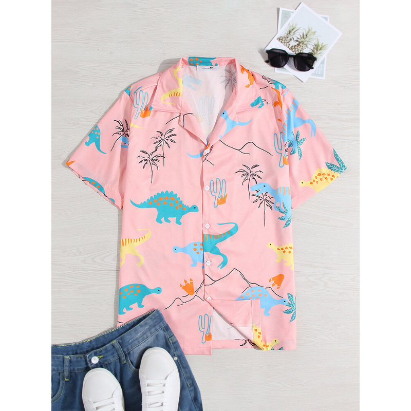 Cartoon Dinosaur Animal Printed Short Sleeve Shirts