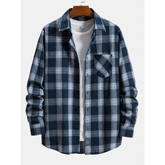 Men's Colorful Plaid Shirt Coat Casual Brushed Long Sleeve Shirt