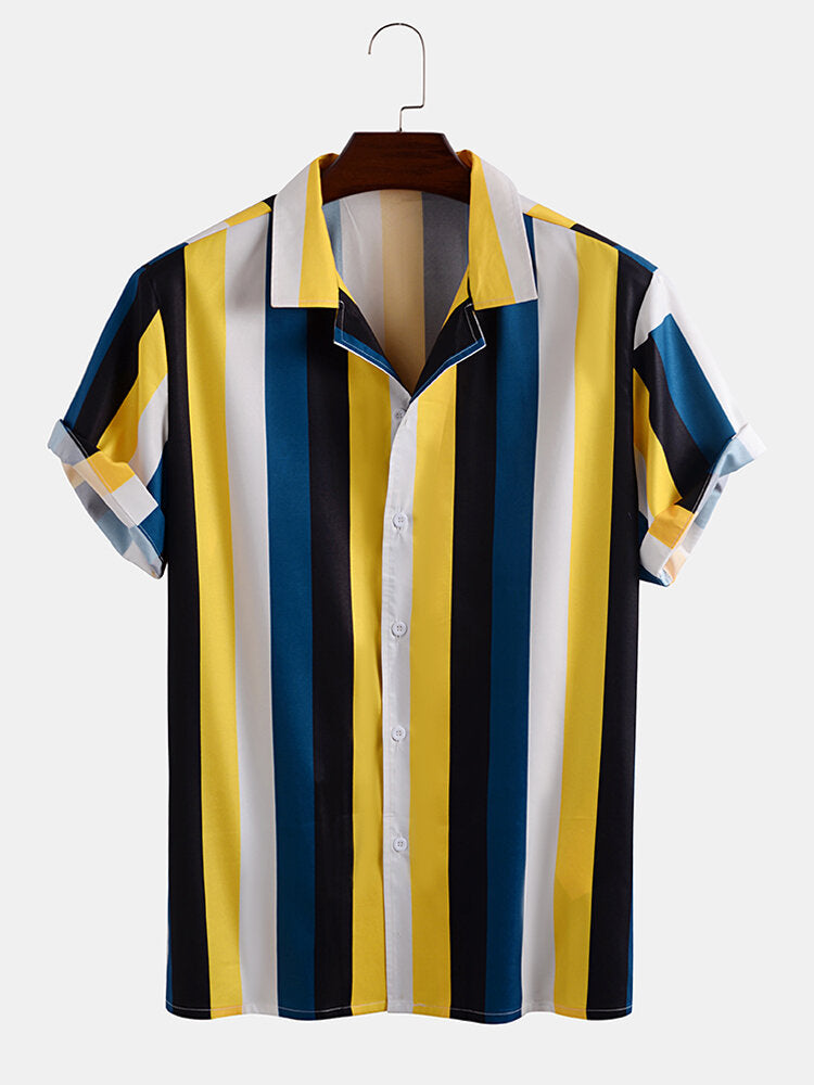 Mens Wide Striped Short Sleeve Shirts