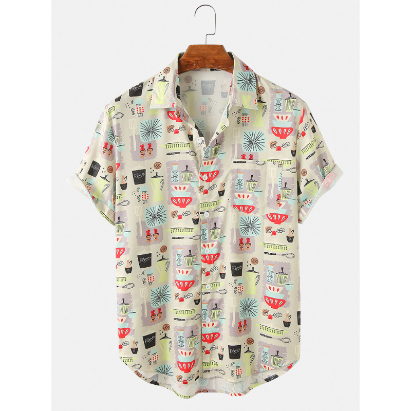 Mens Cartoon Container Print  Short Sleeve Shirts