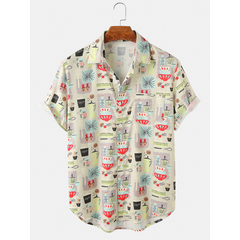 Mens Cartoon Container Print  Short Sleeve Shirts