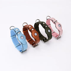 Adjustable Soft Leather Padded Dog Collar Airtag Leather Pet Collar Airtag Holder