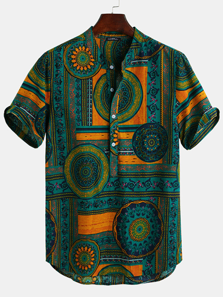 Men's Vintage Floral Ethnic T Shirts Summer Beach Dashiki Floral Casual Shirts