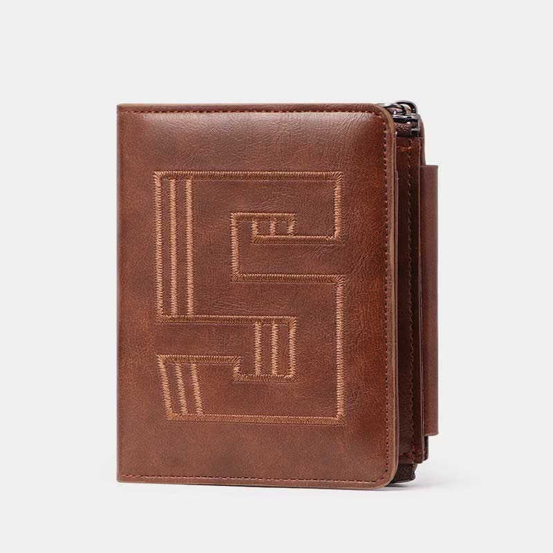 Men's Large Capacity Leather Wallet Credit Card Holder RFID Stealth Mode Tri-Fold Wallet Anti-theft Money Clip