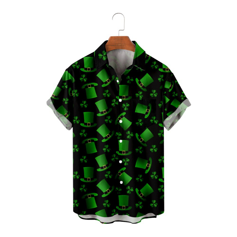 Men's St. PA Festival Pattern 3D Printed Loose Short Sleeve Pocket Shirt