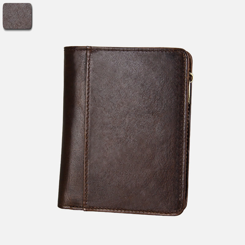 Men Short Anti Theft Genuine Leather Retro Card Holder Wallet