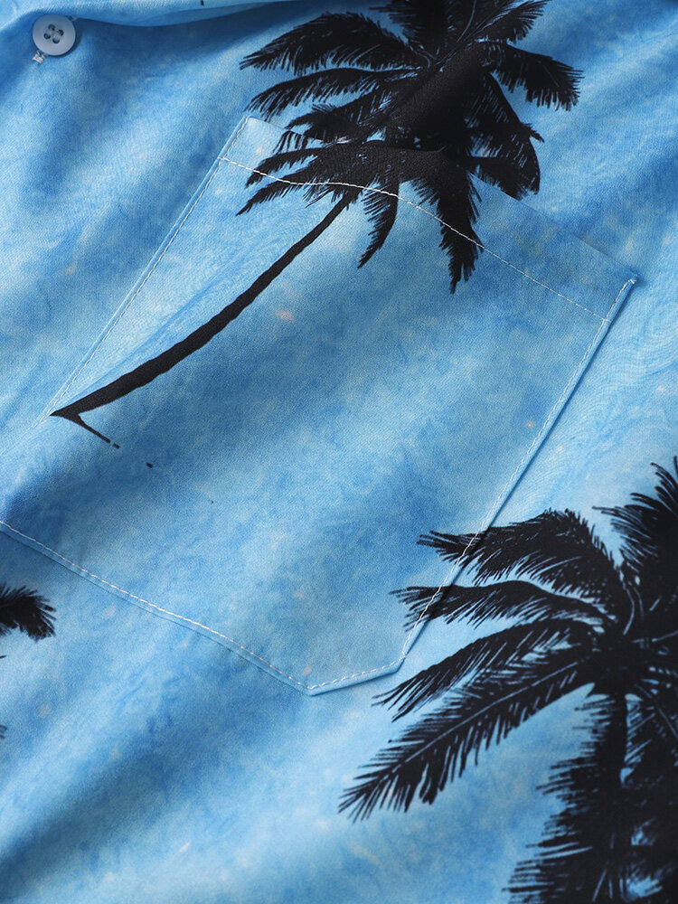 Men Coconut Tree Hawaii Style Casual Skin Friendly All Matched Soft Shirts