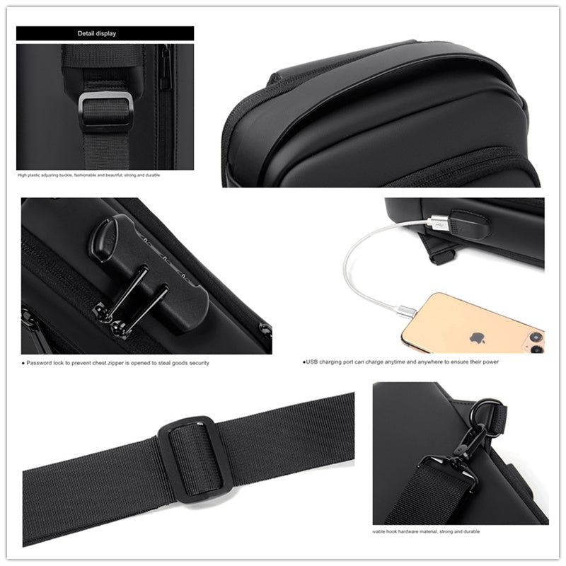 Multifunctional Business Small Shoulder Bag Rechargeable Anti-theft Combination Lock Motorcycle Chest Bag