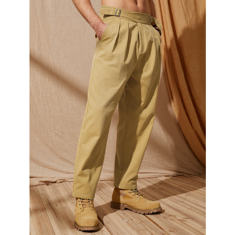 Men Solid Color Belted Buckle Designed Ankle Length Pants