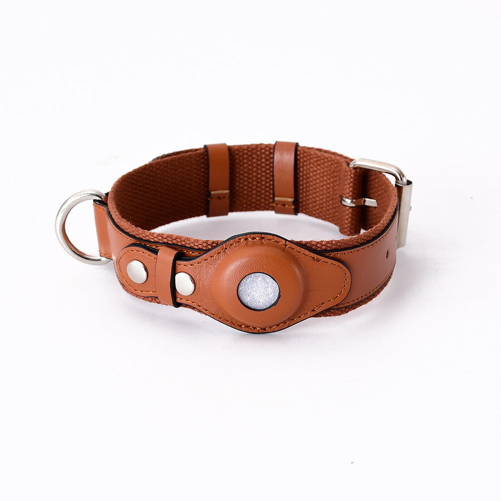 Adjustable Soft Leather Padded Dog Collar Airtag Leather Pet Collar Airtag Holder