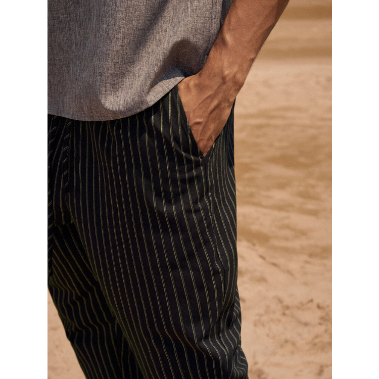 Mens Striped Printed Side Pocket Drawstring Ankle Length Pants