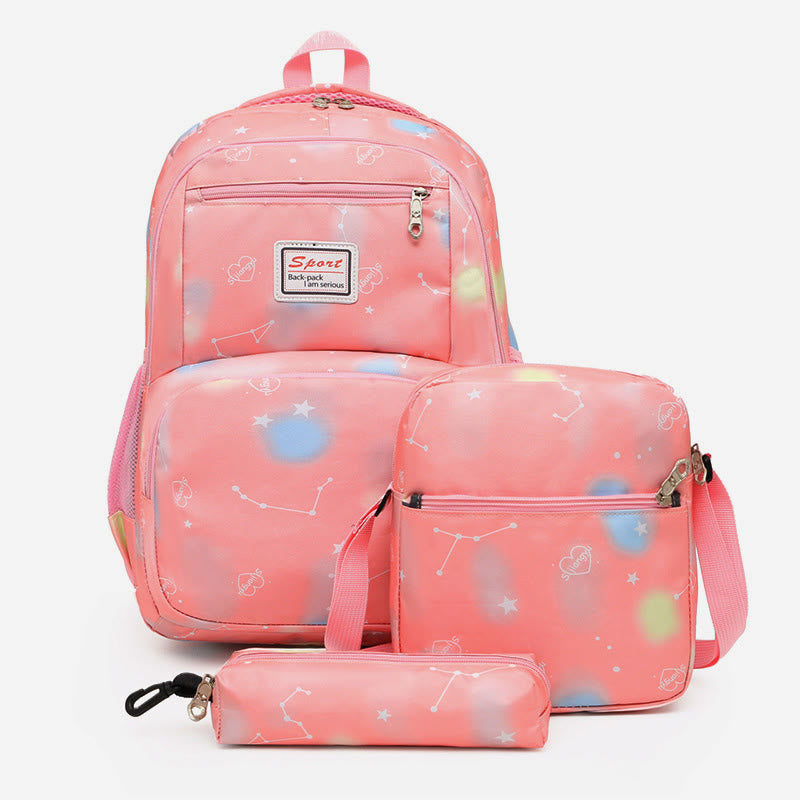 Color Printing Children's Schoolbag Elementary School Backpack Three-piece Light-colored Backpack