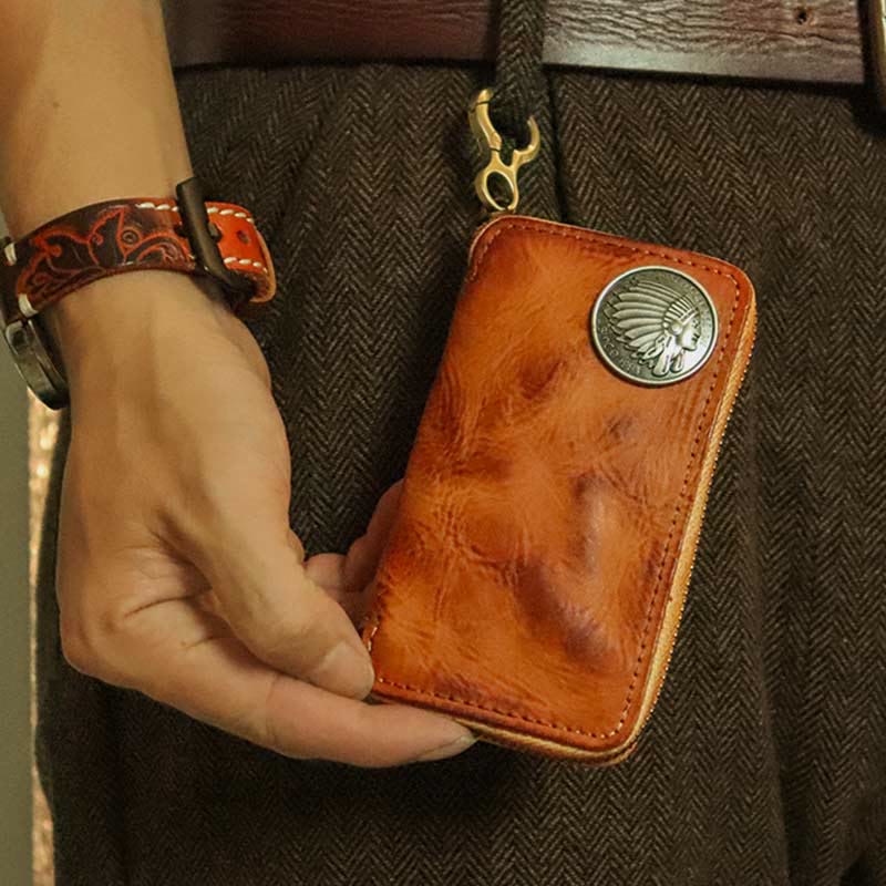 Handmade Zipper Waist Hanger Men's Waist Leather Wallet Multifunction Key Case