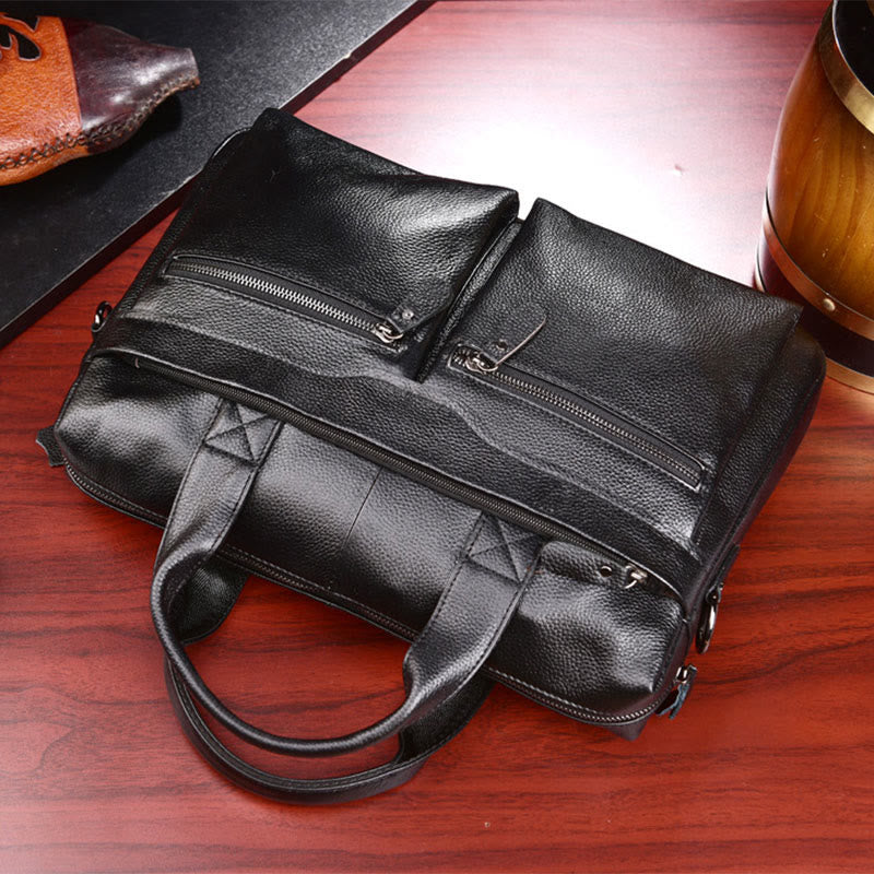 Genuine Leather Men's Briefcase Business Fit Laptop Vintage Bag