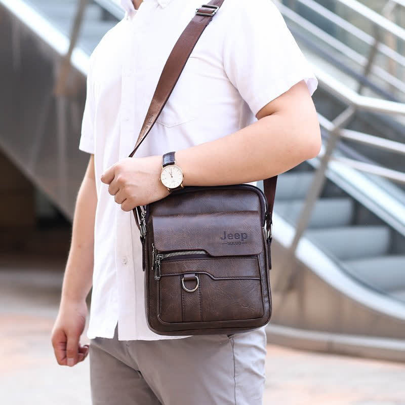 Men's Leather Backpack Lightweight Soft PU Messenger Bag Classic Slim Business Briefcase Messenger Bag