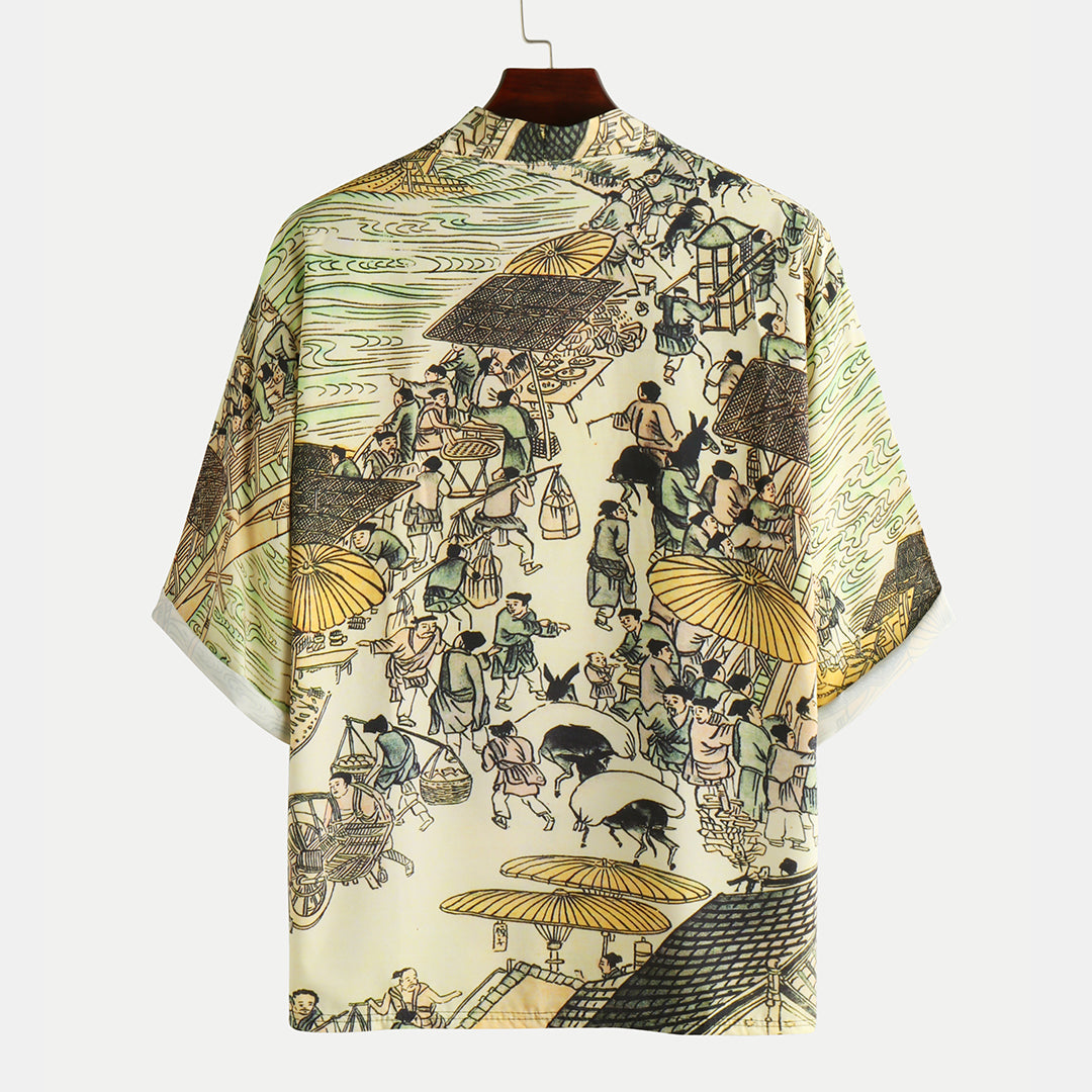 Men Character Printed Ethnic Style Half Sleeve Open Casual Shirts