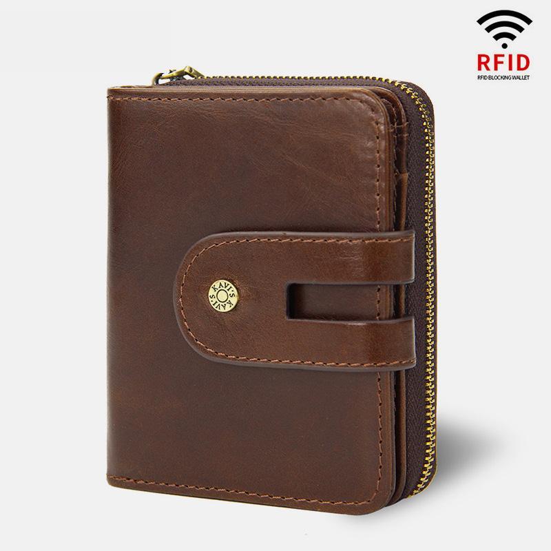 RFID Men's Leather Anti-theft Card Wallet Trifold Multi-Card Coin Purse