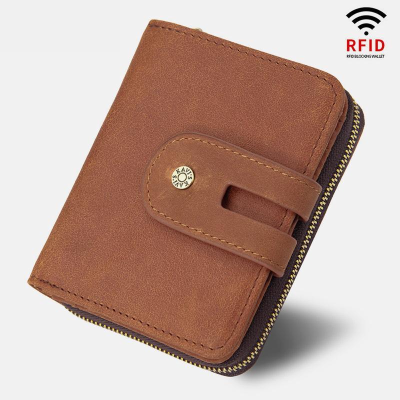 RFID Men's Leather Anti-theft Card Wallet Trifold Multi-Card Coin Purse