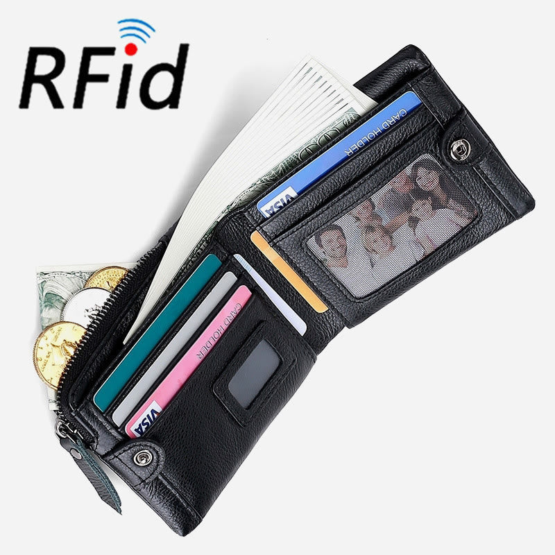 Men Genuine Leather RFID Antimagnetic Coin Clip Wallet