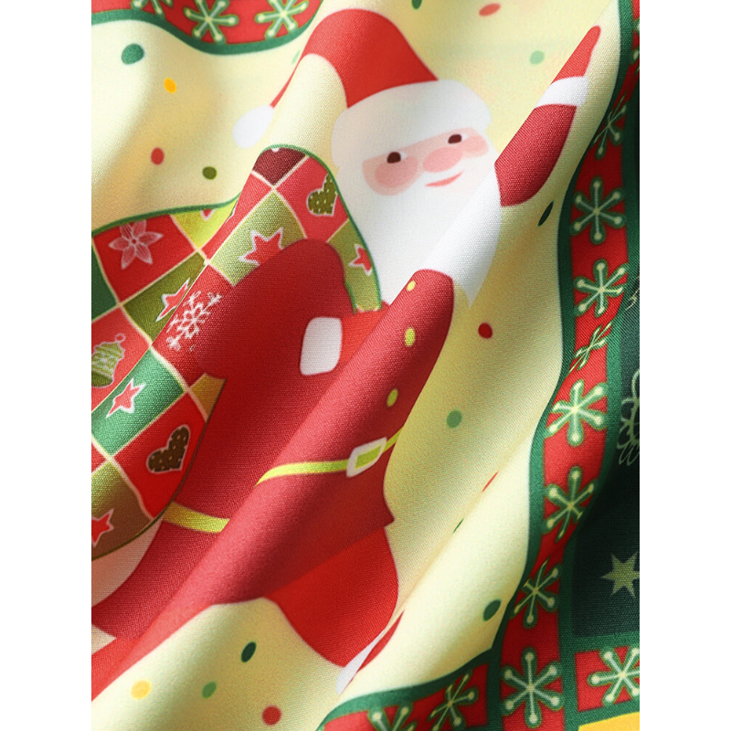 Men's Ethnic Santa Claus Pattern Button Contrast Short Sleeve Casual Shirt