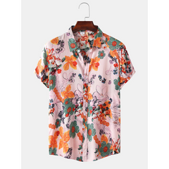 Mens Floral Oil Printing Short Sleeve Shirts