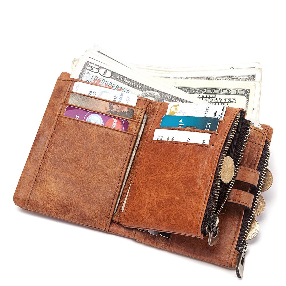 Vintage Top Layer Leather Card Holder US Wallet RFID Blockchain Men's Short Leather Wallet