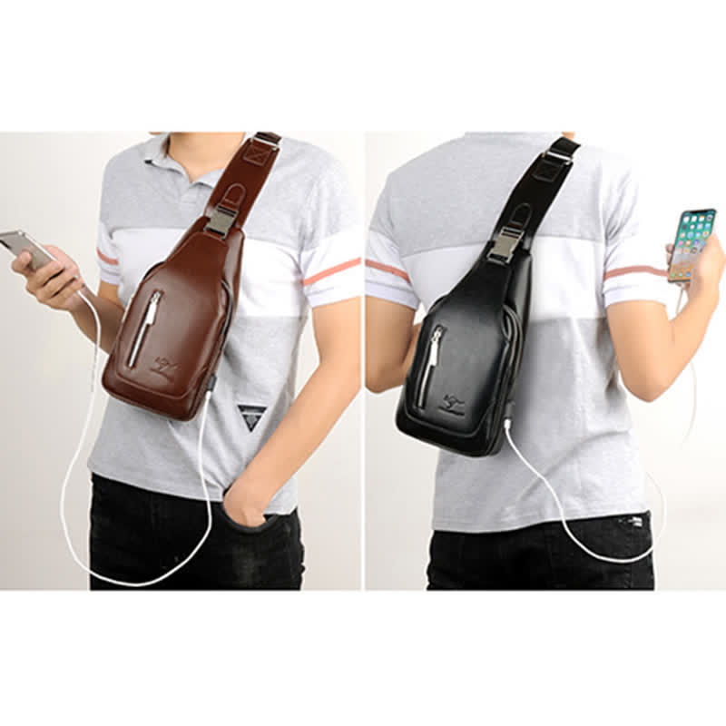 Men's Anti-theft Dual Compartment PU Leather Messenger Shoulder Bag