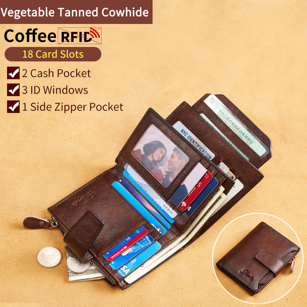 Wallet For Men Multiple Compartment Cowhide Leather RFID Card Holder