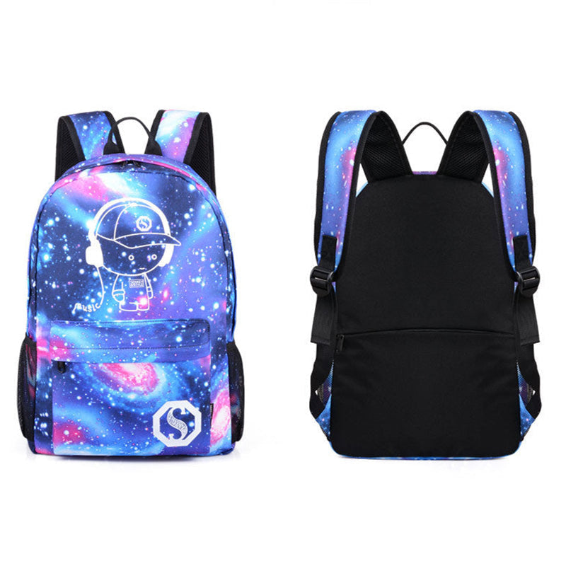 Luminous Men's Backpack Oxford Cloth Printed Backpack Girls' Schoolbag