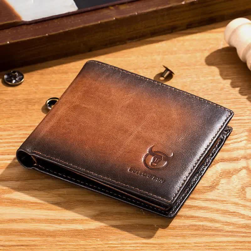 Men's Genuine Leather RFID Multi-Slot Blocking Extra Strong Stitching Gradient Short Wallet