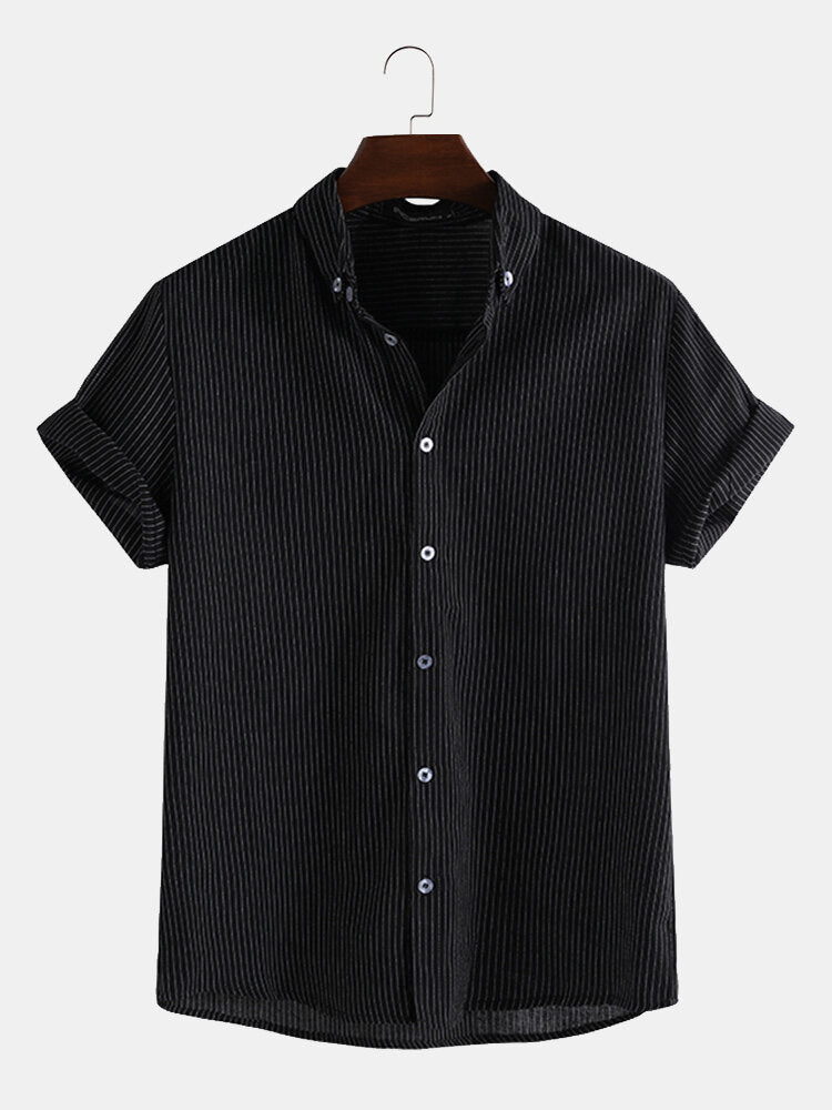 Mens Summer Casual Loose Short Sleeve Striped Shirts