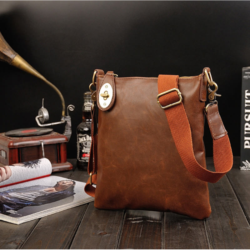 Messenger Bag For Men Business Simple Retro Leather Crossbody Bag