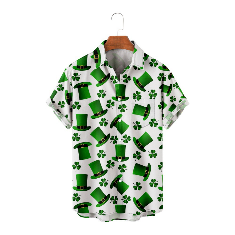 Men's St. PA Festival Pattern 3D Printed Loose Short Sleeve Pocket Shirt