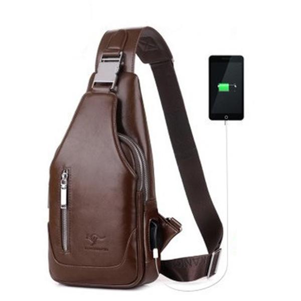 Men's Anti-theft Dual Compartment PU Leather Messenger Shoulder Bag