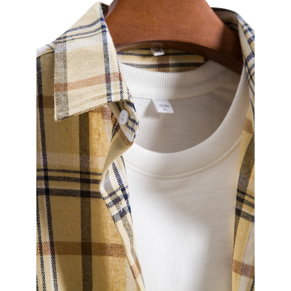 Single-breasted Colorful Plaid Patch Pocket Shirt Casual Classic Loose Shirt