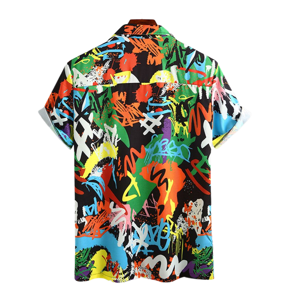 Men Contrast Graffiti Colorblock Soft Breathable Graceful Leisure Shirts