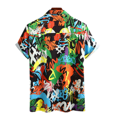 Men Contrast Graffiti Colorblock Soft Breathable Graceful Leisure Shirts