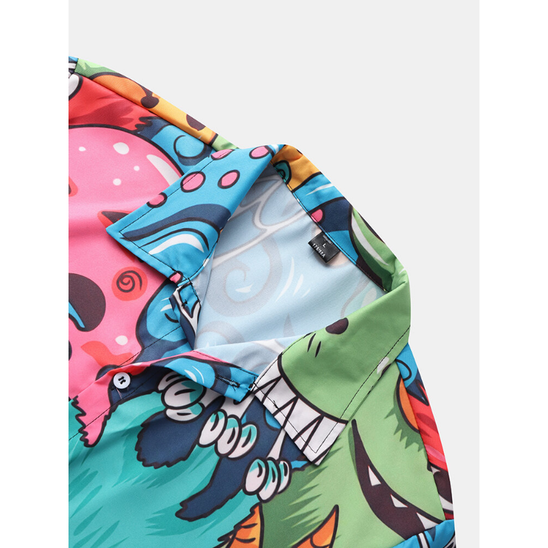 Men's Halloween Cartoon Casual Shirt Summer Print Lapel Thin Shirt